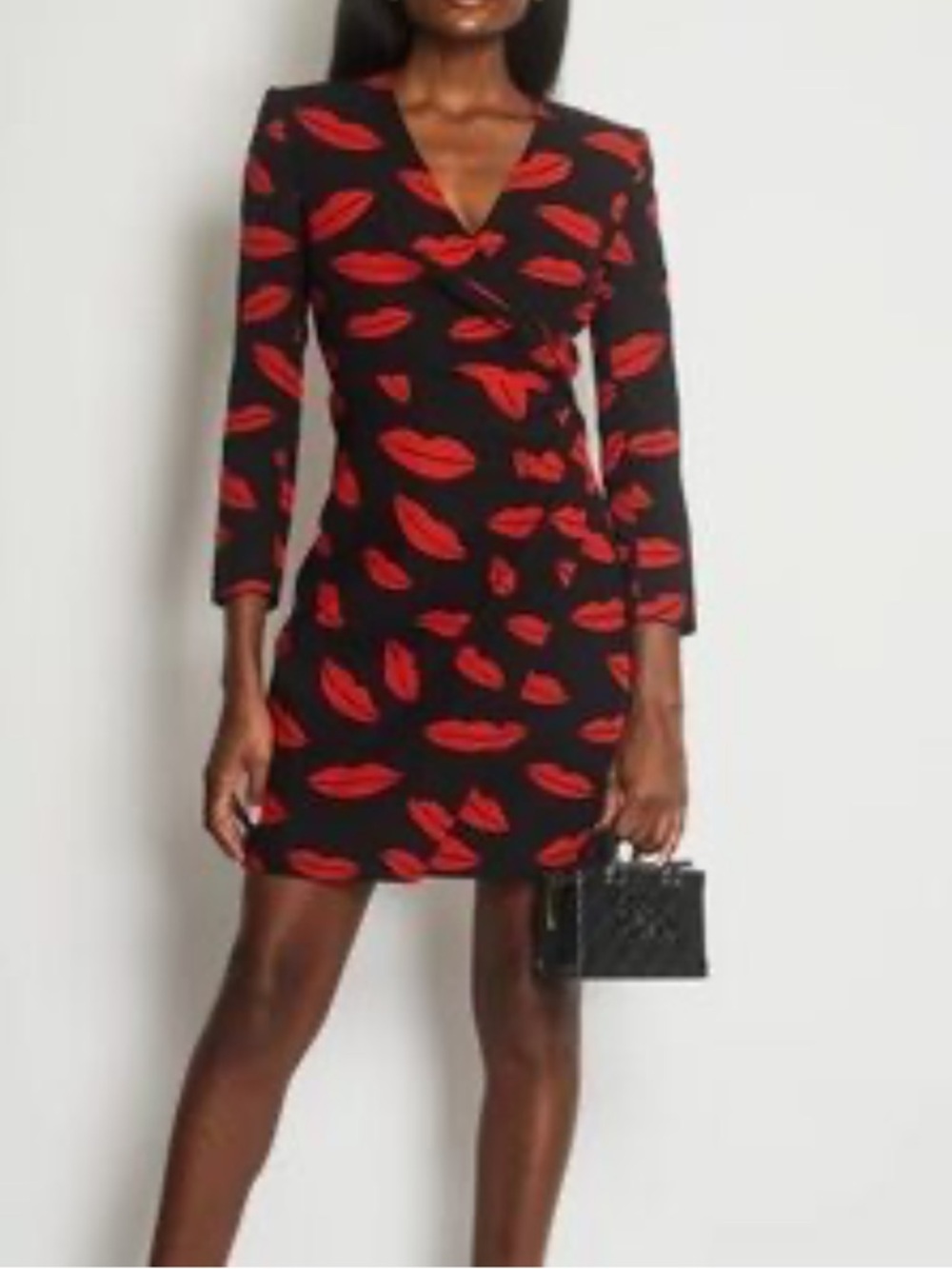 NWOT Saint Laurent Black and Red Lip Print Wrap Dress - Picture 8 of 12